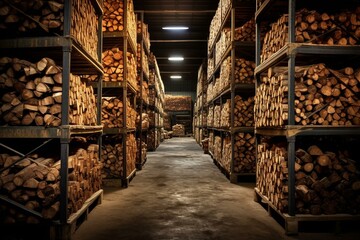 wood stored in a warehouse. Generative AI