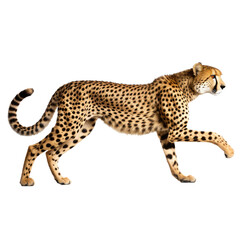 walking african cheetah isolated on a white background as transparent PNG, animal