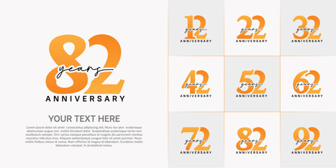 set of anniversary logo with orange number and black handwriting text can be use for celebration
