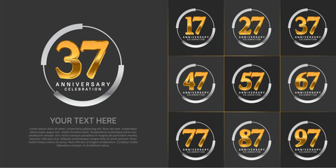 set of anniversary logo with golden number in silver circle can be use for celebration
