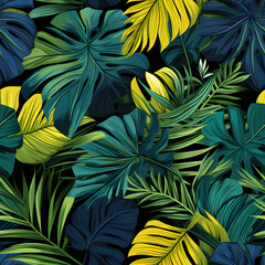 Tropical leaves seamless background. Jungle pattern.