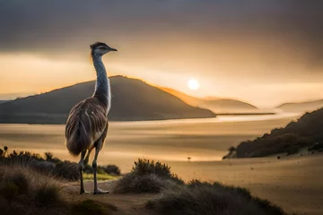 Poster ostrich at sunset © tippapatt