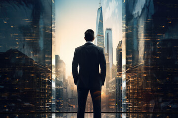 Businessman Against Urban Skyscrapers