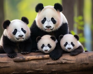Naklejka premium Panda with her cubs wild animal
