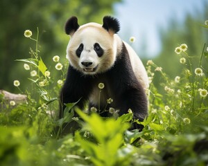 Obraz premium Panda with her cubs wild animal