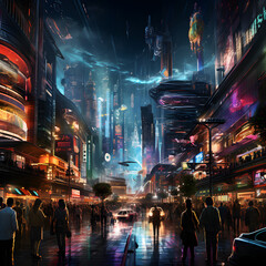 Cyberpunk Future City Skyline Futuristic Vector Illustration Sci Fi
