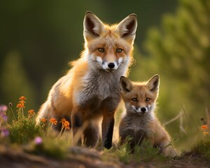 Fototapeta premium Red fox with cubs