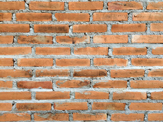 Red bricks wall as background front view closeup.