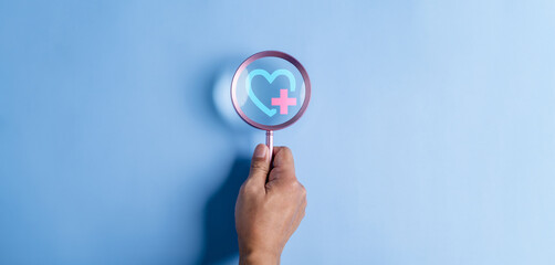 Fototapeta premium finding, peace, magnifier, seeking, insurance, protection, assurance, family, health, saving. finding peace in retirement magnifier seeking insurance amidst health care and hospital symbols.