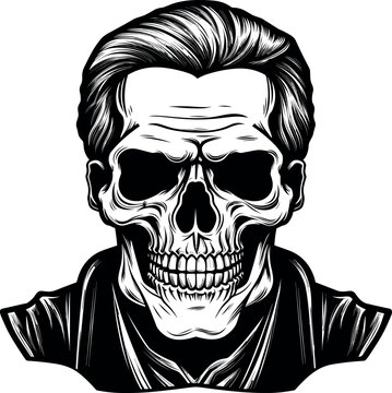 Skull with hair black vector design on white background.