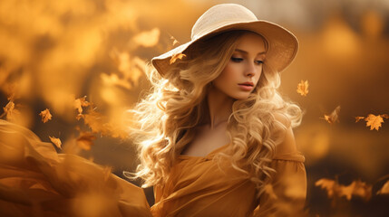 Gorgeous woman in autumn/fall, desktop background for laptop etc.