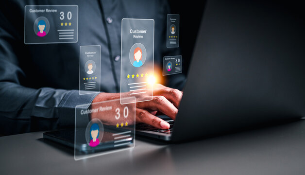 feedback, quality, rating, review, survey, experience, user, opinion, consumer, customer. typing keyboard to view customer experience and feedback. rating quality from survey to useful business