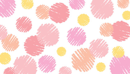 クレヨンタッチ サークル 水玉模様 壁紙 背景/ピンク・黄色