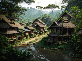 Fototapeta premium A village in the middle of the jungle