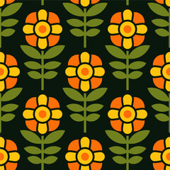 Seamless Textile Fabric Sunflower Damask Pattern Wallpaper Background