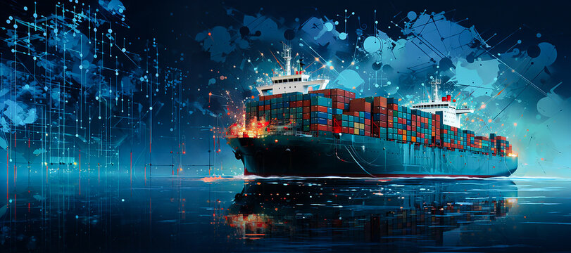 background, logistic, shipping, transportation, cargo, trade, transport, export, import, commerce. the most global shipping operations ship cargo container and night star blue sky in background.