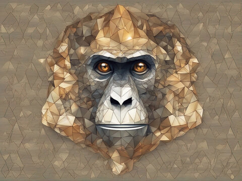 Monkey head made of many small triangles with Generative AI.