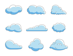Fototapeta premium Cumulus cloud cartoon. Sky air symbol. Vector drawing. Collection of design elements.