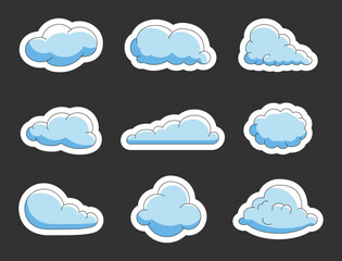 Obraz premium Cumulus cloud cartoon. Sticker Bookmark. Sky air symbol. Vector drawing. Collection of design elements.