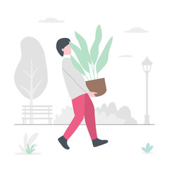 Carrying plant - gray background with bright people