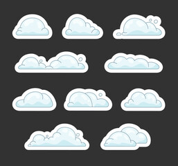 Cumulus cloud cartoon. Sticker Bookmark. Sky air symbol. Vector drawing. Collection of design elements.