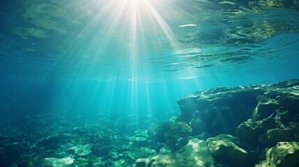 Fototapeta na wymiar Picturesque panoramic underwater view. AI Generative.