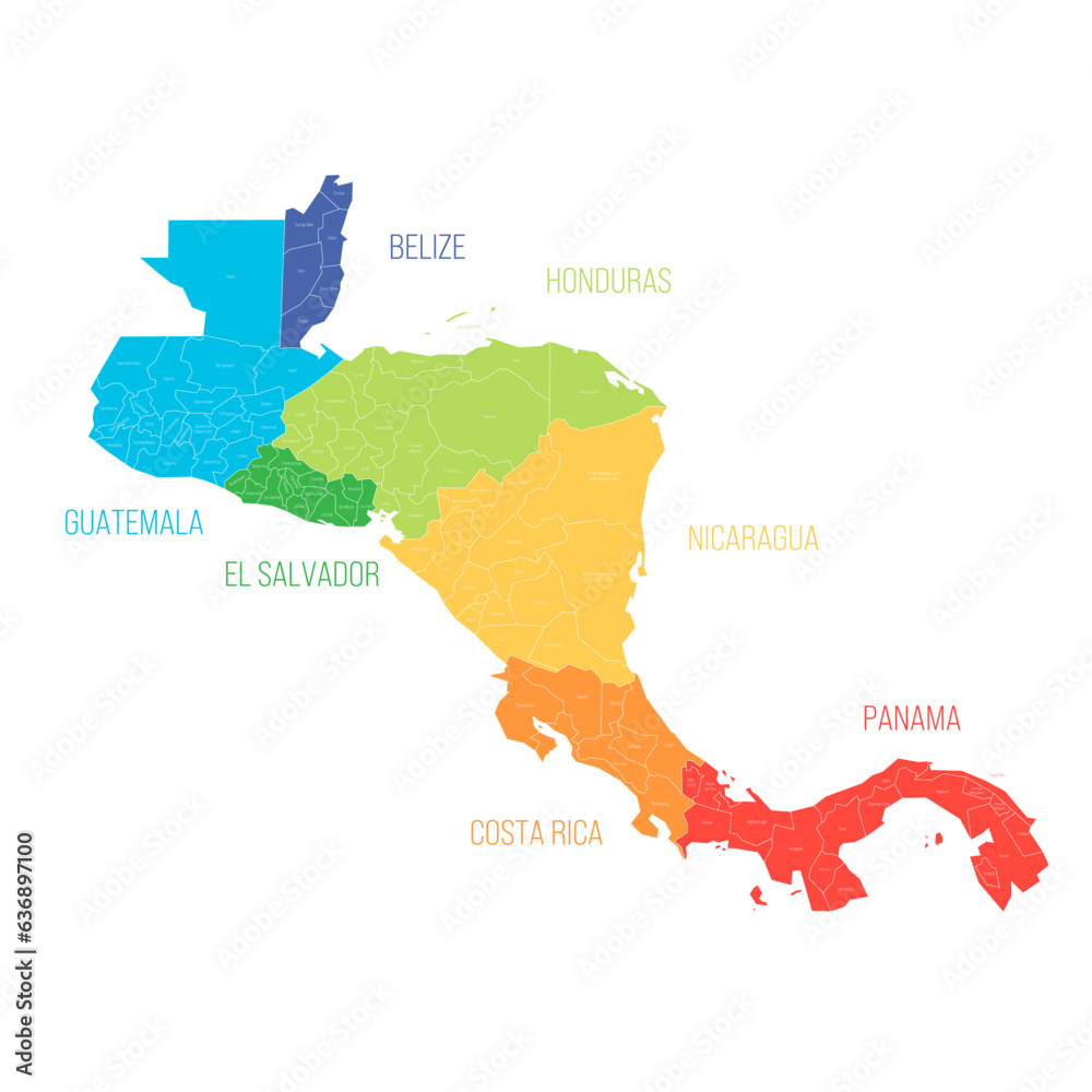 Sticker countries of central america - map with administrative divisions of belize, guatemala, honduras, el  - Stickers