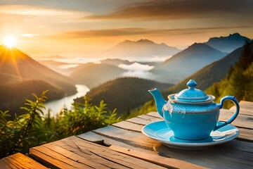 Naklejka na ściany i meble cup of tea on the terrace Generated AI