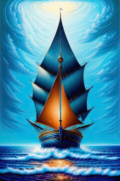 sailing boat oil painting poster work