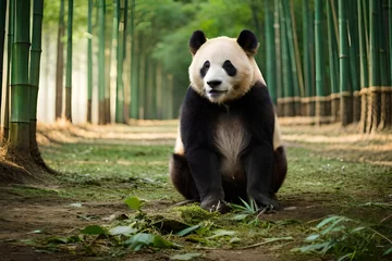 Gordijnen giant panda eating bamboo Generated AI © asma
