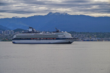 Luxury cruiseship cruise ship liner Century arrival sail into port of Vancouver, BC Canada from...