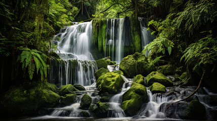 Obraz premium Waterfall in the jungle.Generative Ai
