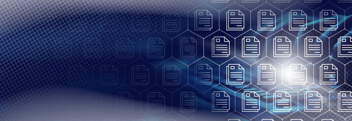  Online documentation database;  document management system concept background on virtual screen.