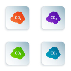 Color CO2 emissions in cloud icon isolated on white background. Carbon dioxide formula, smog pollution concept, environment concept. Set colorful icons in square buttons. Vector