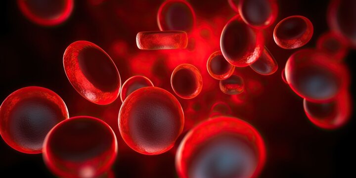 Microscopic View. Closeup of blood cells with dark background