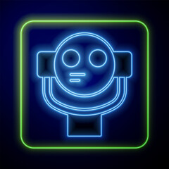 Glowing neon Tourist binoculars icon isolated on blue background. Binoculars telescope on the observation deck for tourists. Vector