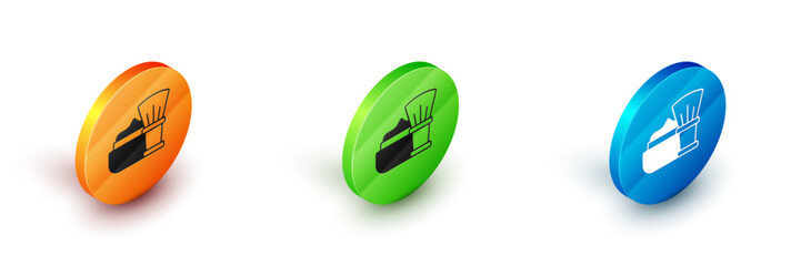 Isometric Shaving brush with foam icon isolated on white background. Barbershop symbol. Circle button. Vector