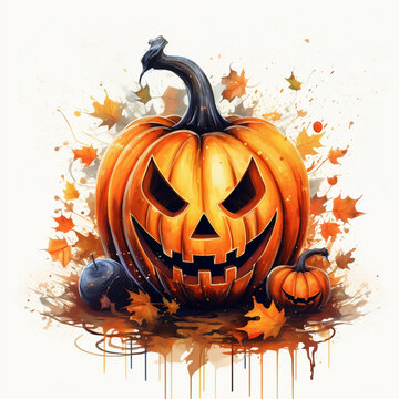 halloween pumpkin watercolor painting illustrasi. AI Generated Images