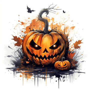 halloween pumpkin watercolor painting illustrasi. AI Generated Images