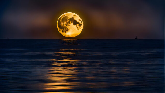 海を照らす大きな満月