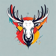Naklejka premium A logo for a business or sports team featuring an abstract colorful elk head that is suitable for a t-shirt graphic.