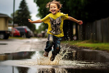child playing in muddy water