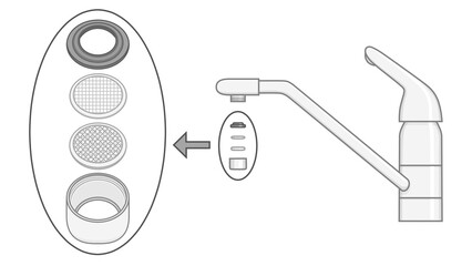 キッチンの水栓と蛇口の先端に取り付ける部品（ゴムパッキン、網、キャップ）