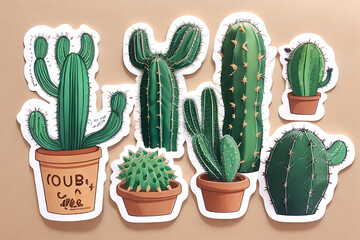  set of Sticker Cactus photorealistic.,generative AI