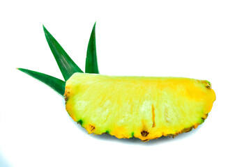 Pineapple.Fruit.Sliced.Exposing yellow flesh.Sour taste.Sweet.Isolated.On a white background.