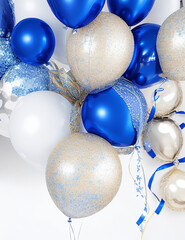 Silver and blue metallic balloons gold sparkles.,generative AI