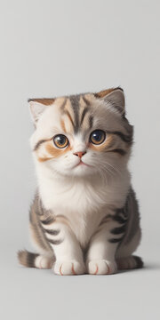 Sticker cute Scottish Fold cat white background.,generative AI