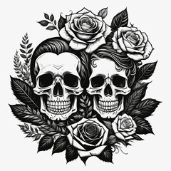 Skull couple with roses generative ai 