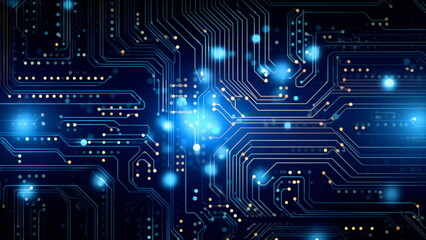 Fototapeta premium Abstract circuit board concept, High tech technology geometric and connection system background.