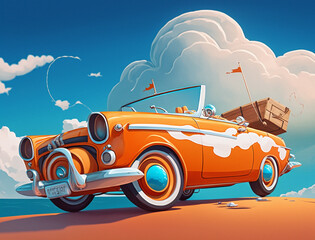 Dynamic C4D-Style Orange Convertible Car: Radiant Sunlit Illustration